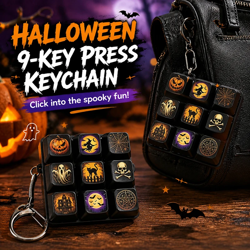 9 Keys, Key Cap Clicker Halloween Keycap Clicker Pendant Charm for Bag Anti-stress Keycap Clicker Keyring Gifts