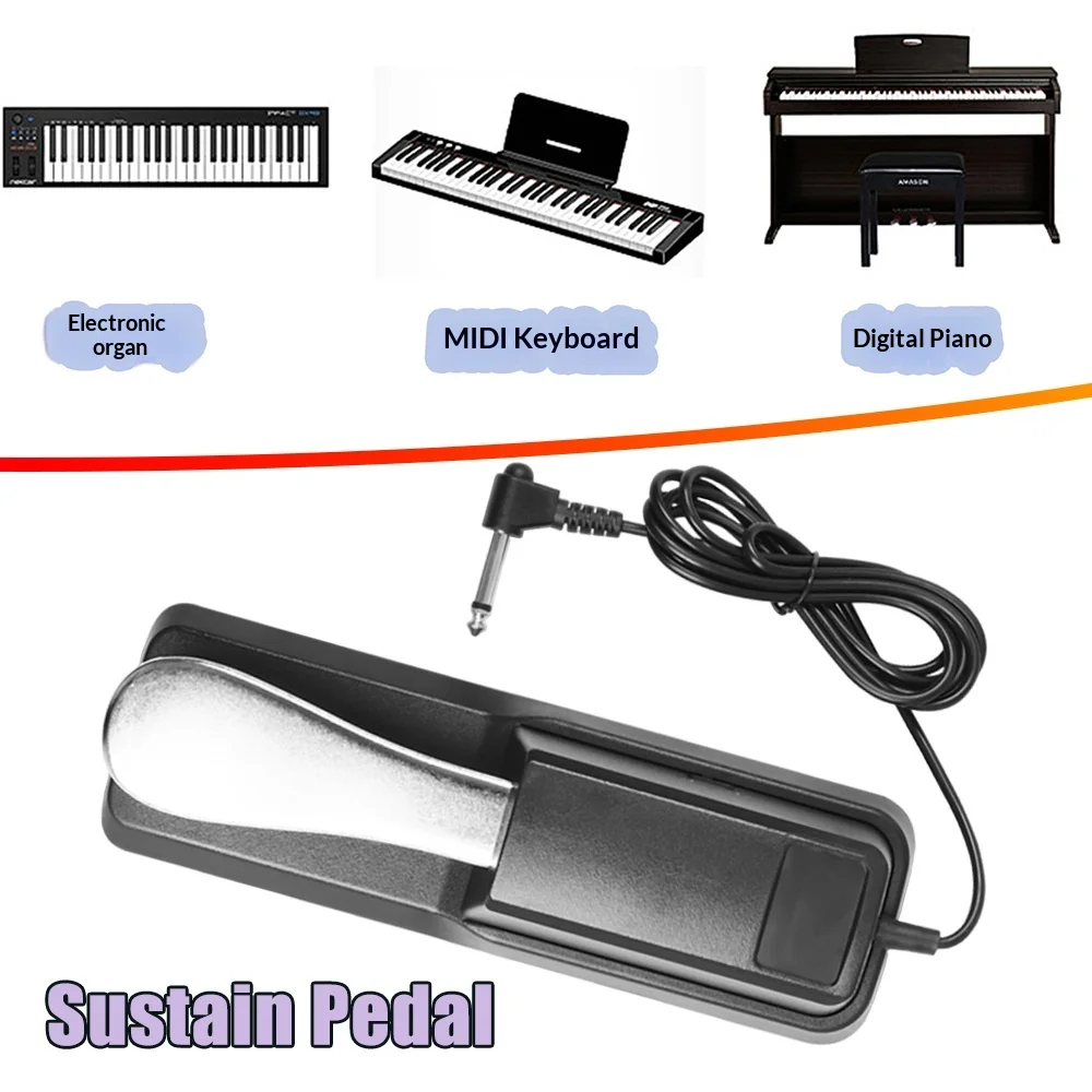 Pedal de Sustain Metálico Universal para Piano Digital y Sintetizador, Pedal de Amortiguación con Función de Interruptor para Teclado de Piano Eléctrico