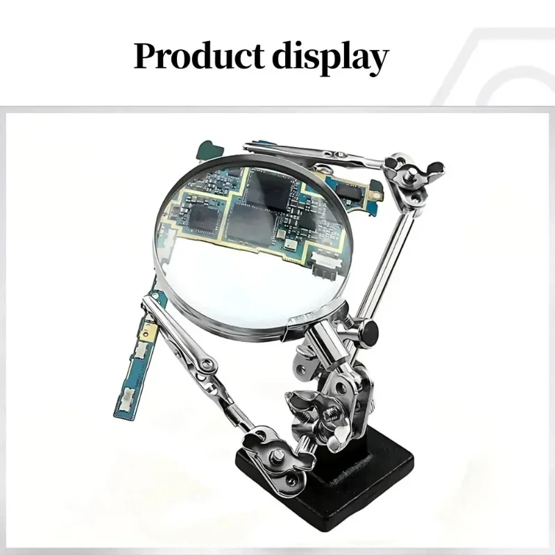 60mm Easy-carrying HelpingThird Hand Tool 360 Degree Rotating Adjustable Soldering Stand with Magnifying Glass 2 Alligator Clips