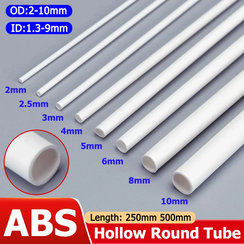 1-50 peças od 2/2.5/3/4/5/6/8/10mm branco abs tubo oco redondo comprimento 250mm 500mm mangueira dura de plástico modelo diy artesanato