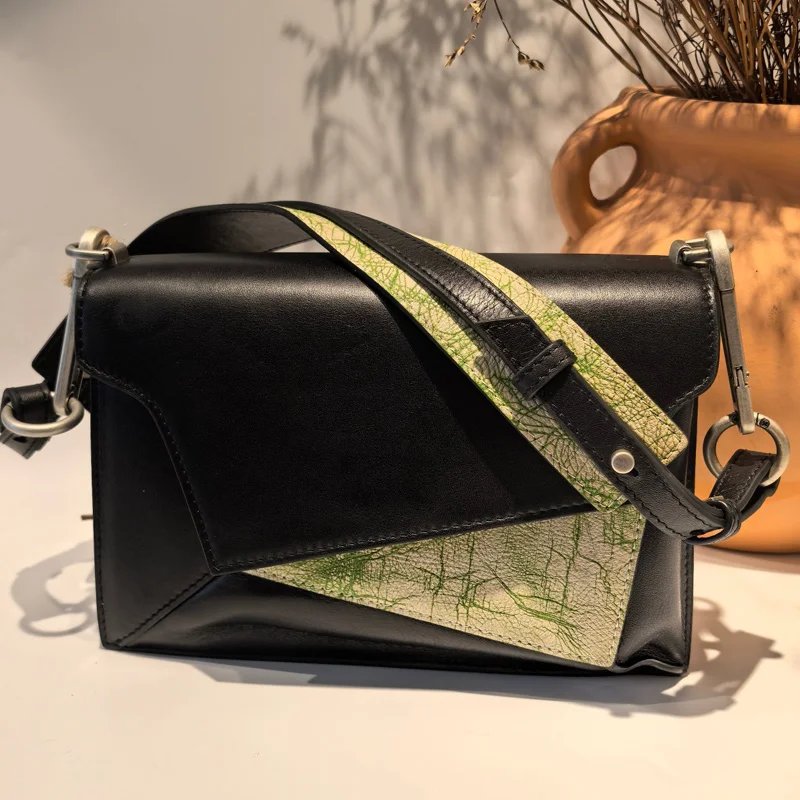 Crossbody Bags For Women  Simple Vintage And Popular First Layer Cowhide Hardware Magnetic Buckle Women's  Wrapped Flap Shoulder