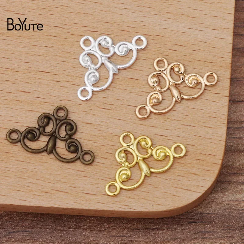 BoYuTe (200 Pieces/Lot) 18*10MM Metal Brass Filigree Plate with 3 Loops Connector Charms DIY Jewelry Accessories Parts