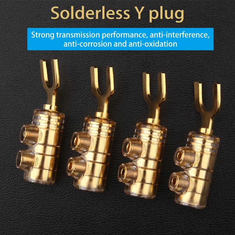 8Pcs Pure Copper Gold-plated Solder-free Y U Shape Banana Plug Audio Speaker Plugs Screw Fork Spade Cable Wire Connector