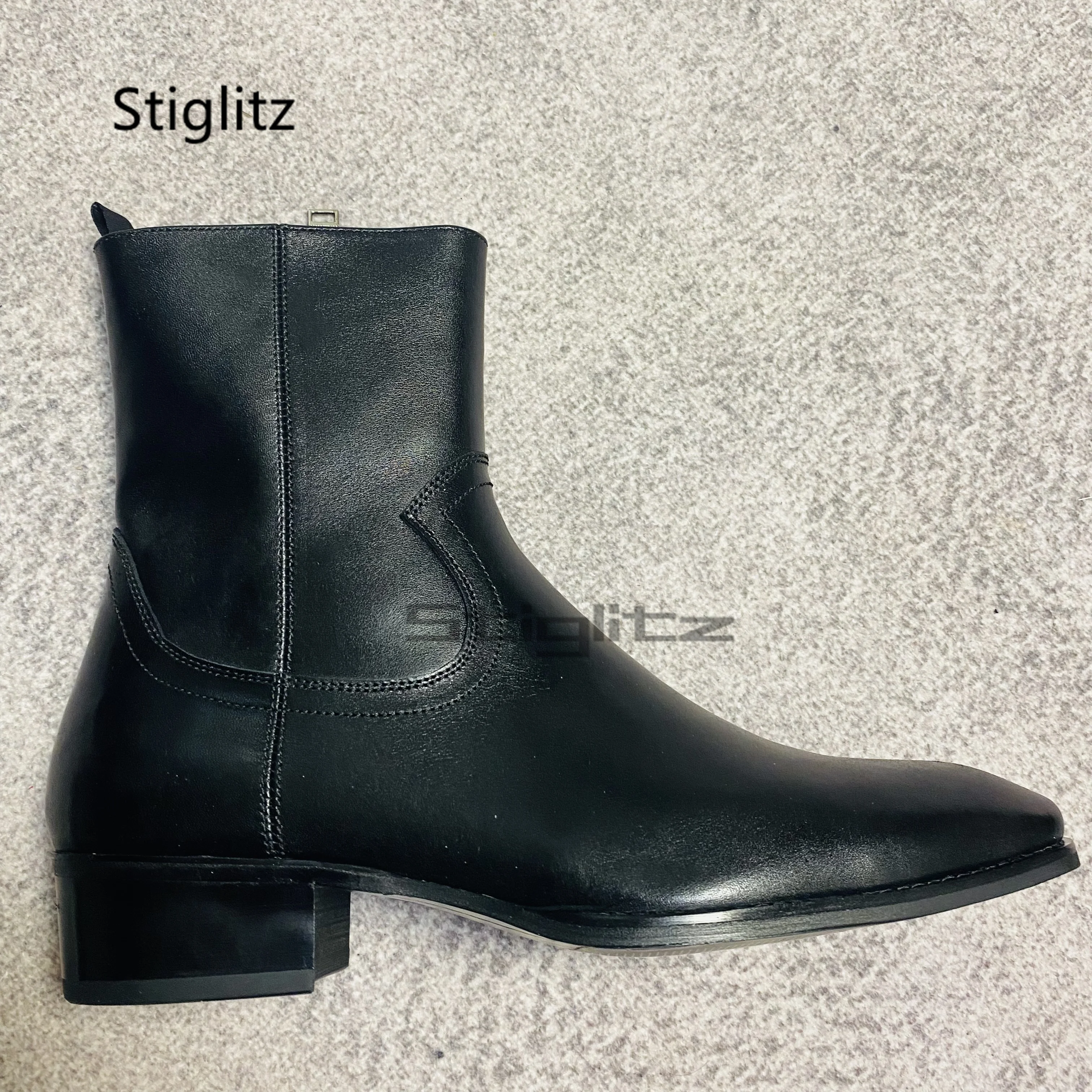 

Черные мужские ботильоны в стиле вестерн, ботинки челси из натуральной кожи с острым носком, дышащая мужская обувь с боковой молнией