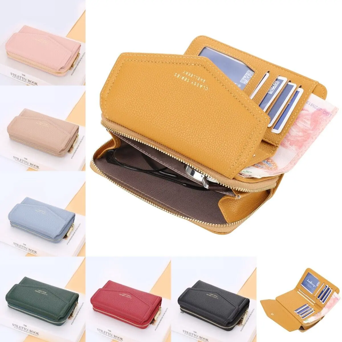 

Fashion Women's Wallets Ladies Leather Purse Three-fold Credit Card Holder Zipper Coin Purses Money Clips Handbag for Women Gift