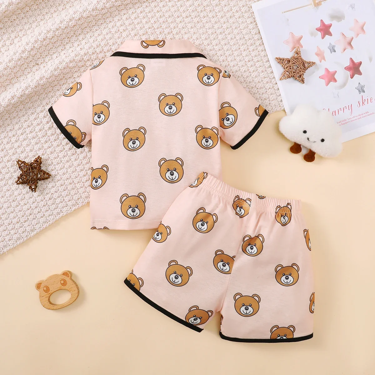 0-3 Years Pajama 2PCS Set Cartoon Cute Pattern Short Sleeved Top+Shorts Baby Boys&Girls Comfortable and Soft Summer Home Wear