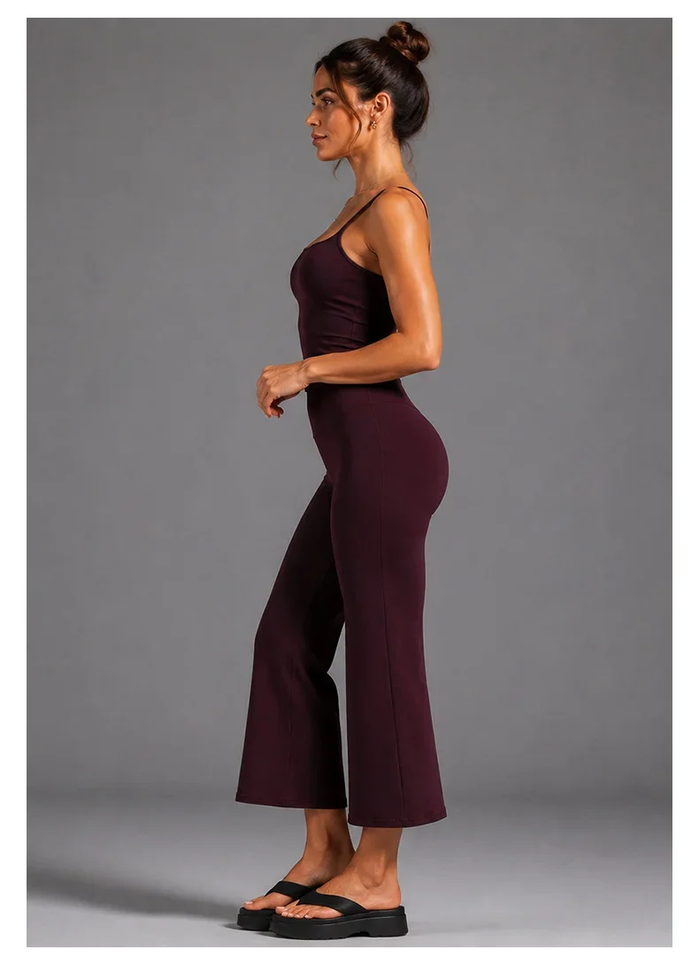 New  Women Yoga Set 2 Piece Sleeveless Camisole High Waisted Capri Wide Leg Pants Buttery Soft Gym Workout Athletic Lounge Wear