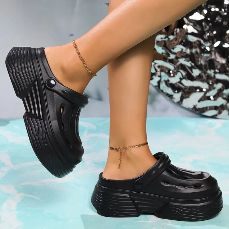 Solid Outside Basic Rubber Slippers for Women 2024New Hot Sale Summer Fashion High Heel Ladies Shoes Baotou EVA Women's Slippers image 5