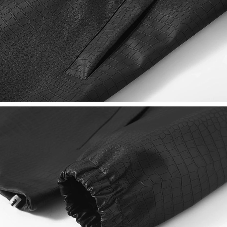 Stand-up Collar PU Jacket Men Motorcycle Biker Jacket Coat 12XL Plus Size Fashion Casual Jacket Male PU Coat Black