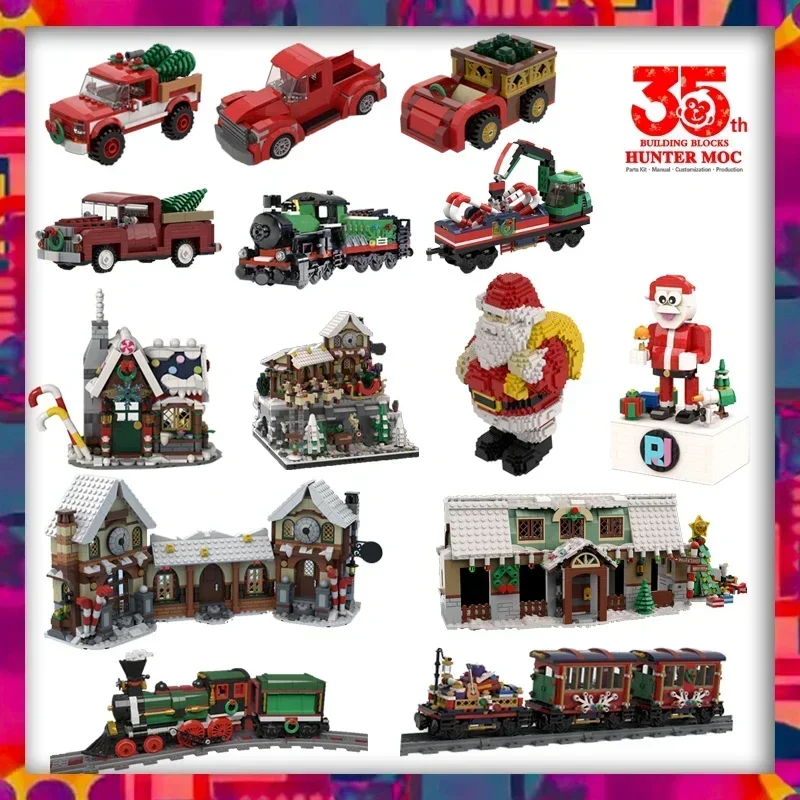 christmas building blocks lot train motor kit sleigh reindeer gingerbread santa xmas stocking christmas village sets for 2024