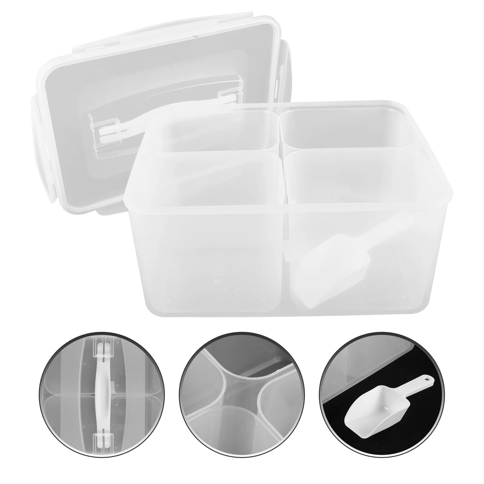 8L Transparent Plastic Divided Food Storage Container 4 Compartment Airtight Kitchen Organizer for Grains Cereals Tea Leaves
