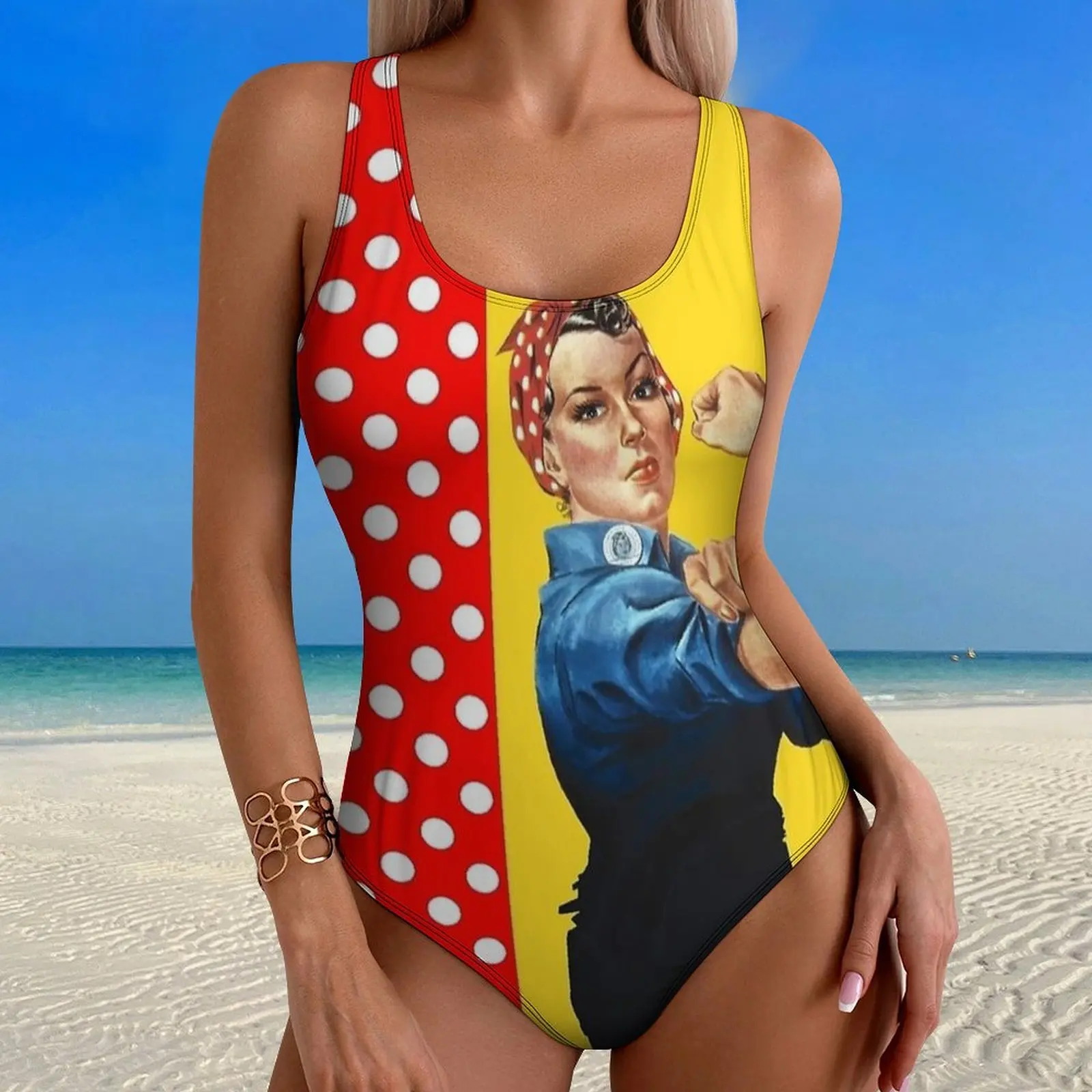 Retro Rosie Polka Dot Print Swimsuit  One Piece Swimwear Push Up Aesthetic Bathing Suits Sexy Holiday Surf Custom DIY Beachwear