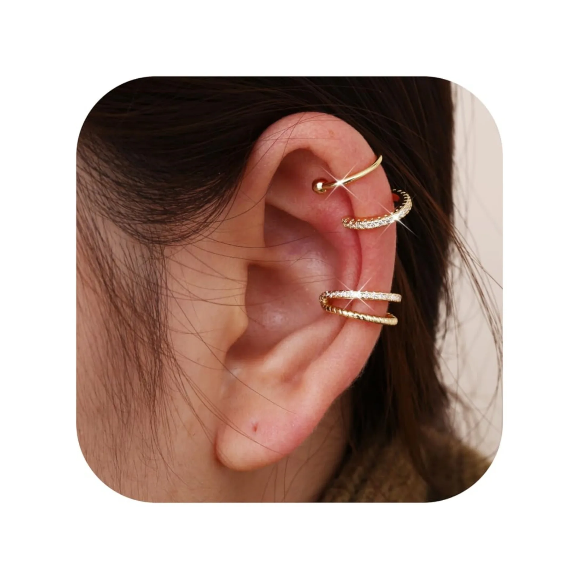 SIERADEN Oor Manchet Oorbellen voor Vrouwen Non Piercing 14K Vergulde Oor Manchetten Niet Doorboord Verstelbare Nep Oorbellen 3 STKS