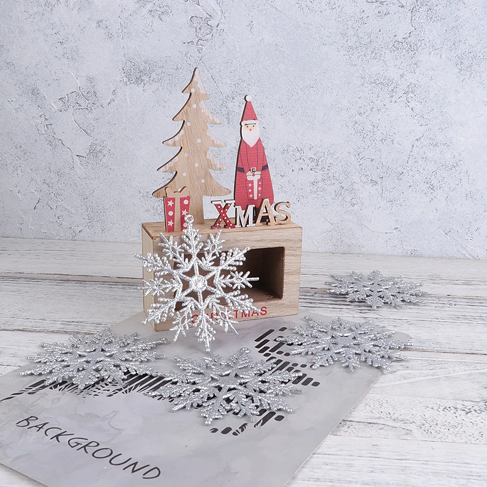 

12Pcs Xmas Tree Pendant Glitter Powder Snowflake Hollow-Out Festival Ornament Silver Xmas Snowflake Pendant Festival Ornament