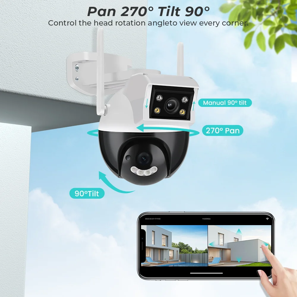 HAMROL 4K 8MP Dual Lens Wifi PTZ Camera NEW Dual Screen H.265 Human Detection Outdoor HD 4MP Security Protection Camera ICSEE