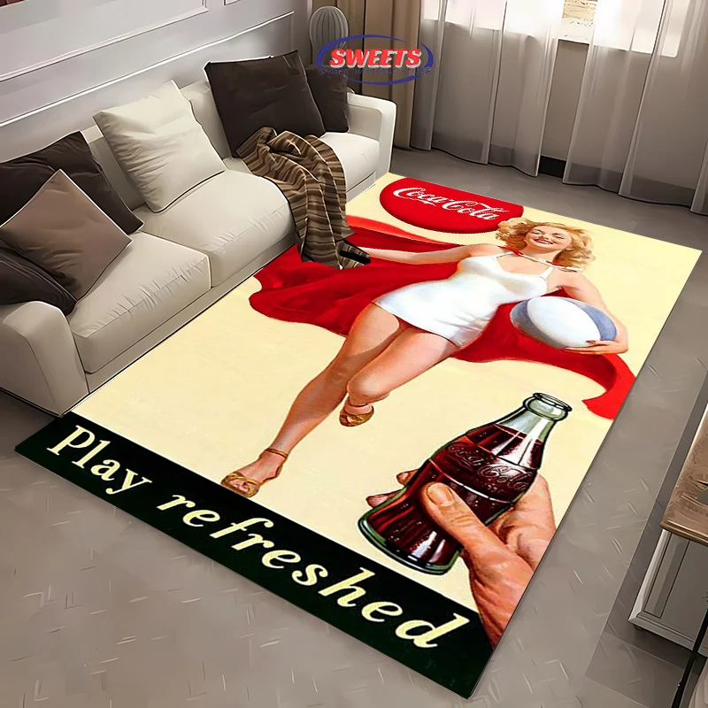 Classic Cocacoca Poster Carpet for Living Room Kid's Bedroom Mat Sofa Doormat Floor Rug, Anti-slip Durable Soft Decor Mat Gifts