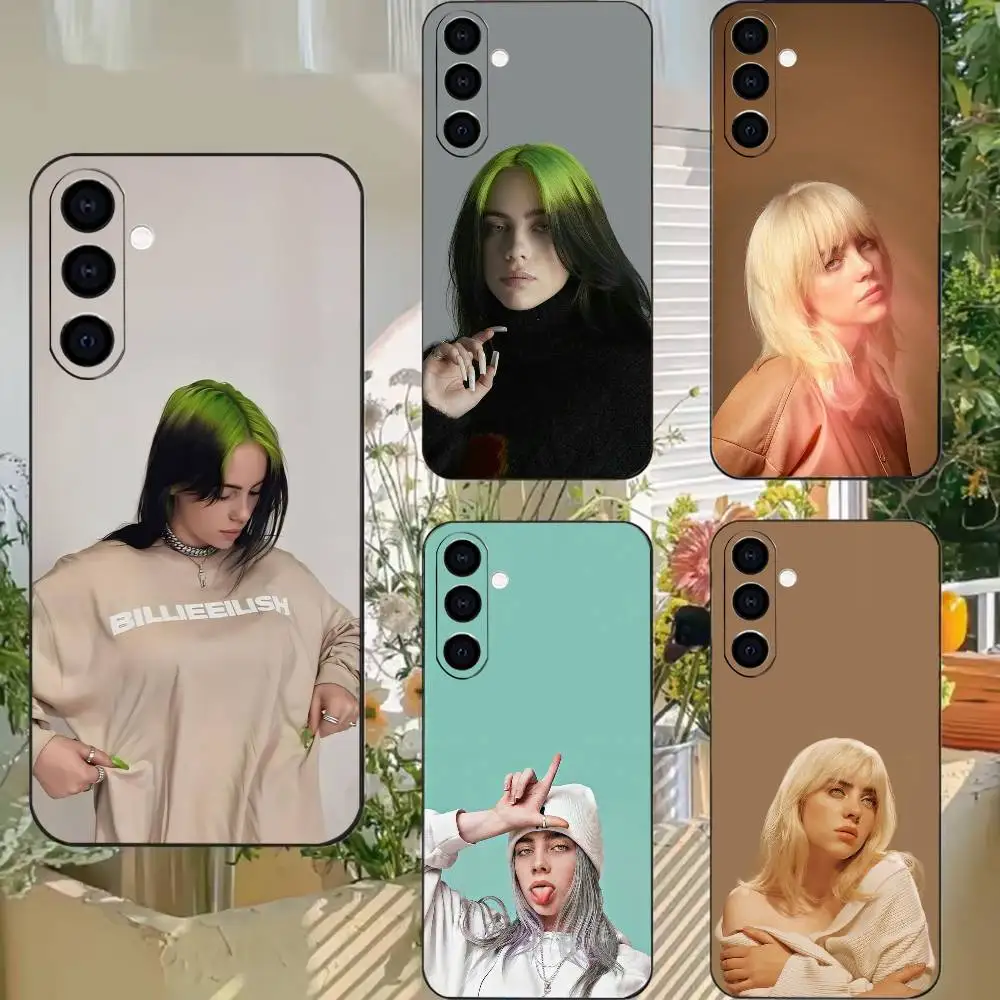 Coque de téléphone représentant le chanteur pop B-illie Eilish, pour Samsung A73 20,21s,22,31,32,52,53,72, coque noire souple