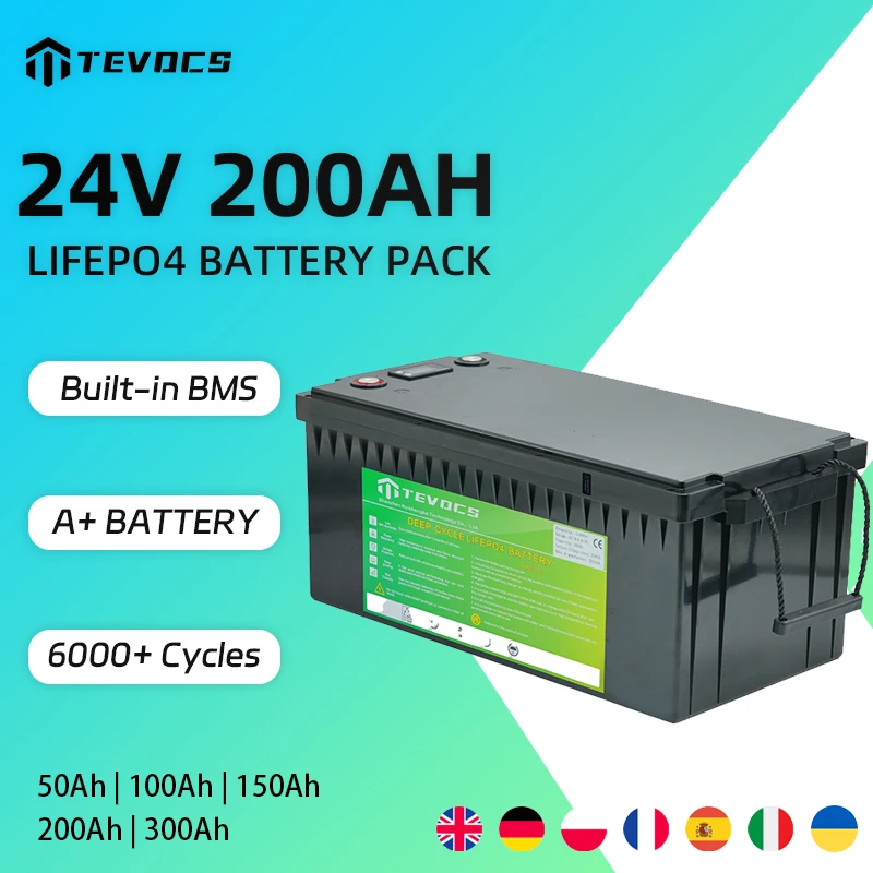 TEVOCS 24V 200AH LiFePO4 Battery Pack 25.6V High-Capacity Lithium iron phosphate BMS-Enabled for RV, Boat, Marine & Solar System