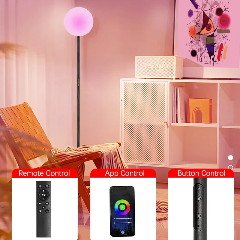 Lampa podłogowa 169cm RGB atmosfera LED narożna lampka nocna ściemnialna aplikacja do wystrój salonu oświetlenie do sypialni w pomieszczeniach +