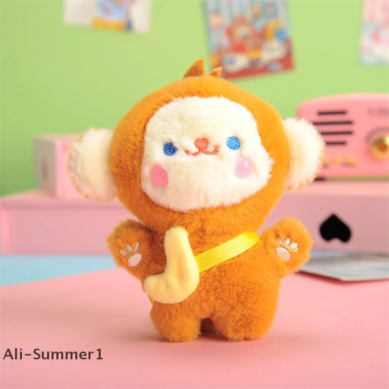 【E】Short Plush Banana Monkey KeyChain Backpack Pendant Cartoon Gift Soft Doll Car Chain Child Girl Kawaii Comfort Toy