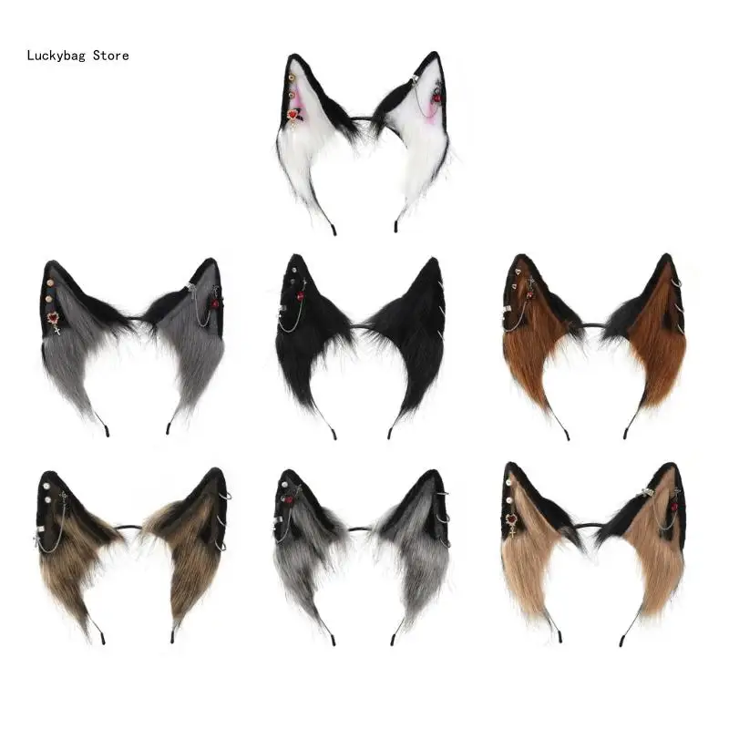 

Punk Wolf Ears Hair Hoop Cosplay Party Woman Taking Photo Headpiece