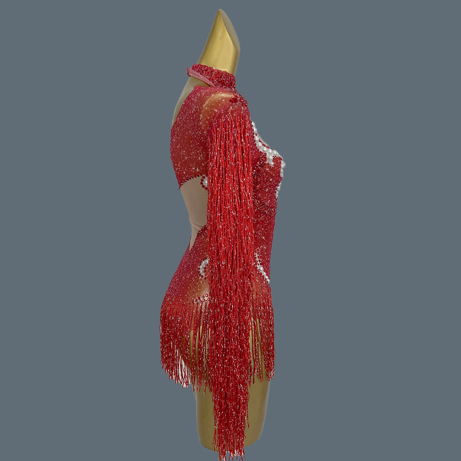 Glitter Crystals Long Sleeve Tassel Bodysuit Singer Dancer Stage Wear Performance Dance Costume Party Birthday Outfit Yanhui