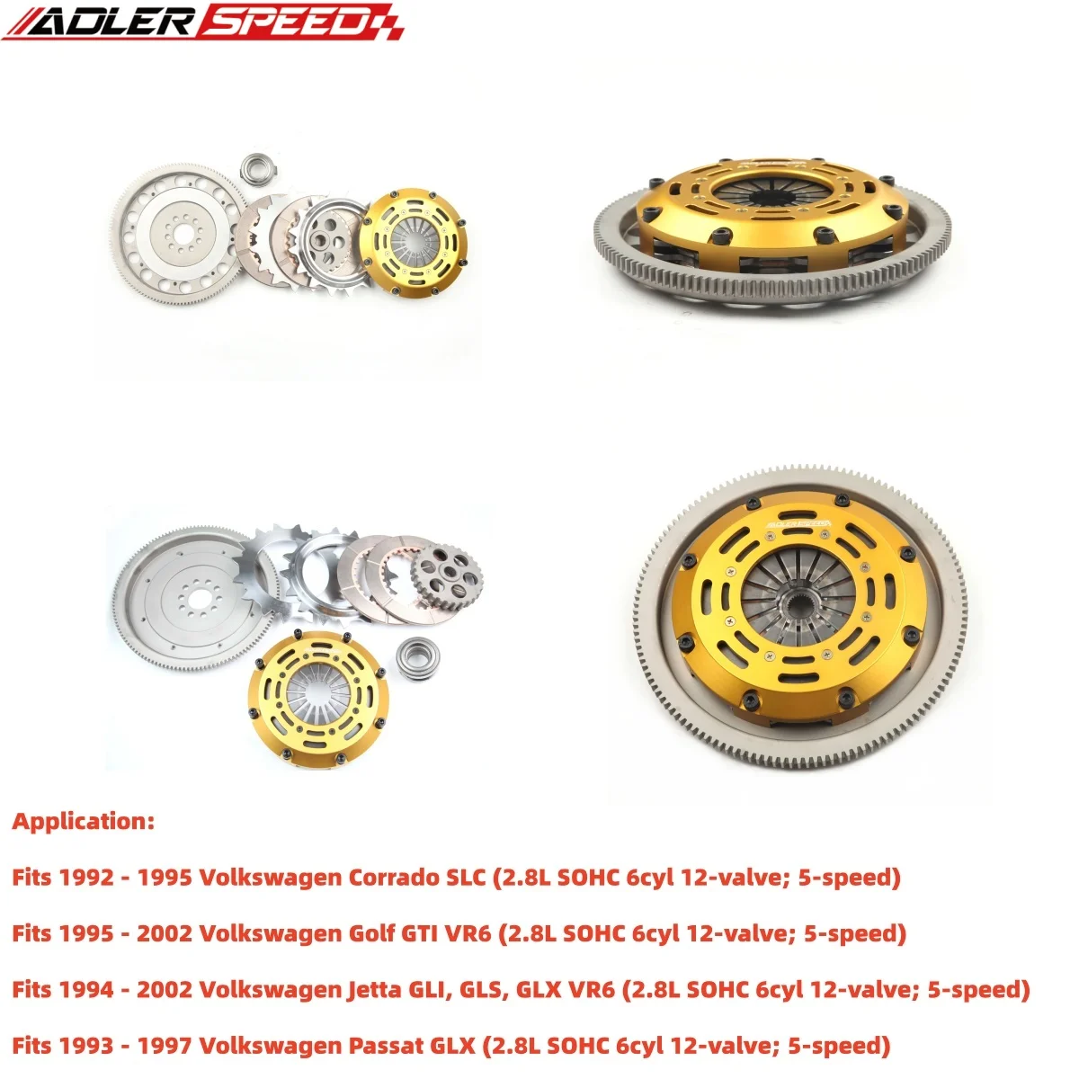 

ADLERSPEED Race/Sprung Clutch Kit Single/Twin/Triple Disc For VW Corrado SLC/Golf GTI VR6/Jetta GLI,GLS,GLX VR6/Passat GLX 5-spe