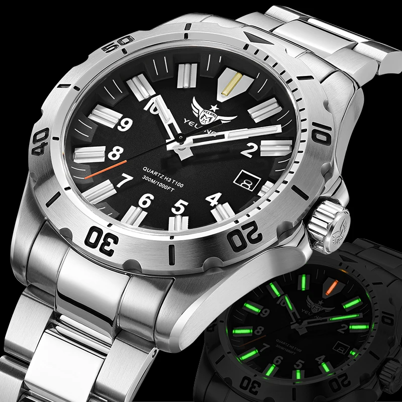 YELANG V1036S 42mm Men Quartz Watch Luminous 10 Years Lithium Swiss RONDA 715-Li Movement 30ATM 300m Waterproof Military Style