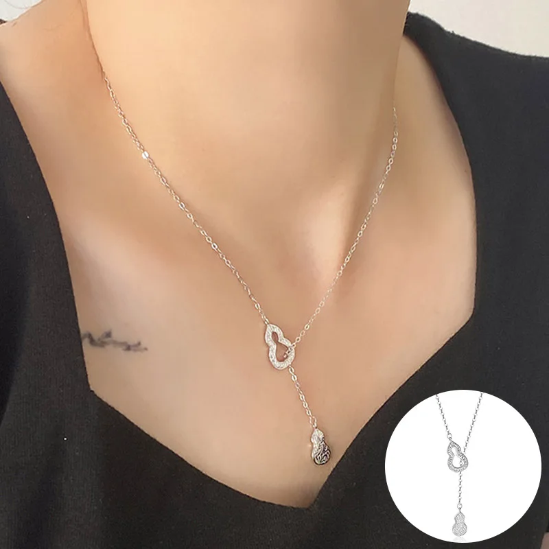 

100% 925 Sterling Silver Gourd Necklace for Women Girl Fashion Texture Hollow Out Design Jewelry Birthday Gift Dropshipping