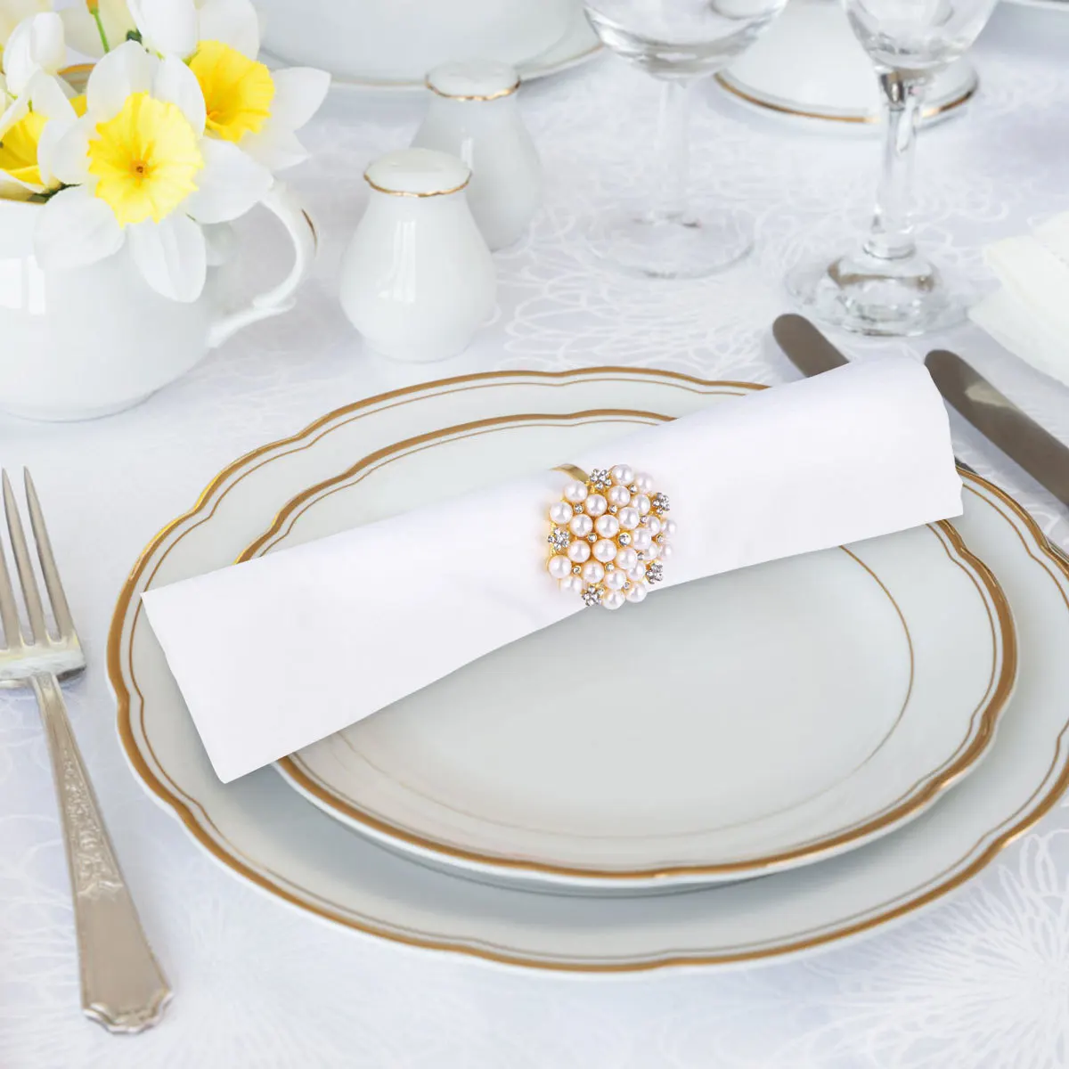 

6 шт., кольца для салфеток, посеребрение, бриллиант, жемчуг, элегантное украшение для ужина, многоразовая посуда, аксессуар для дома, свадьбы