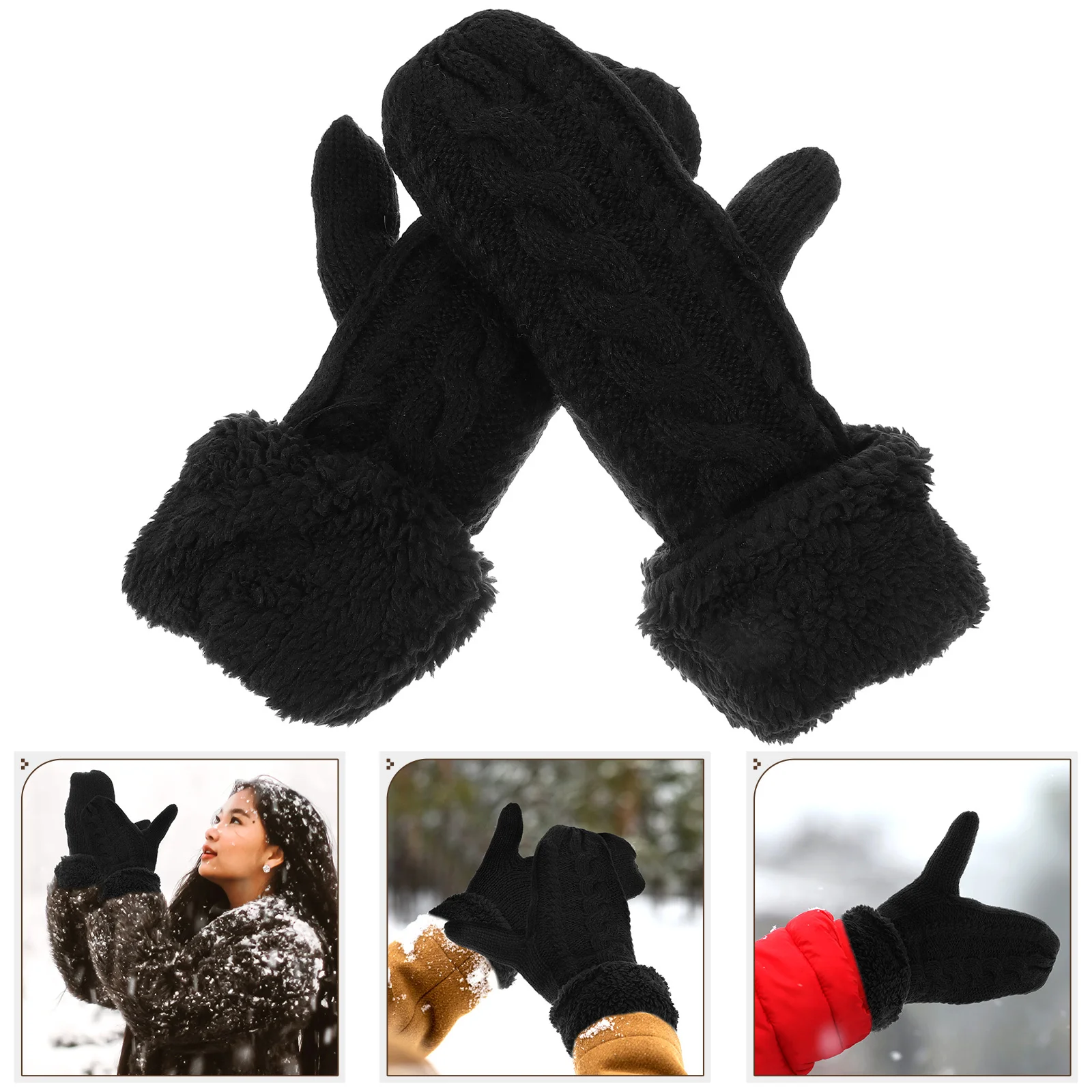 

VANZACK 1 Pair Windproof Thermal Gloves Thickened Fleece Lined Insulated Winter Mittens for Men Women Warm Outdoor Acrylic Black