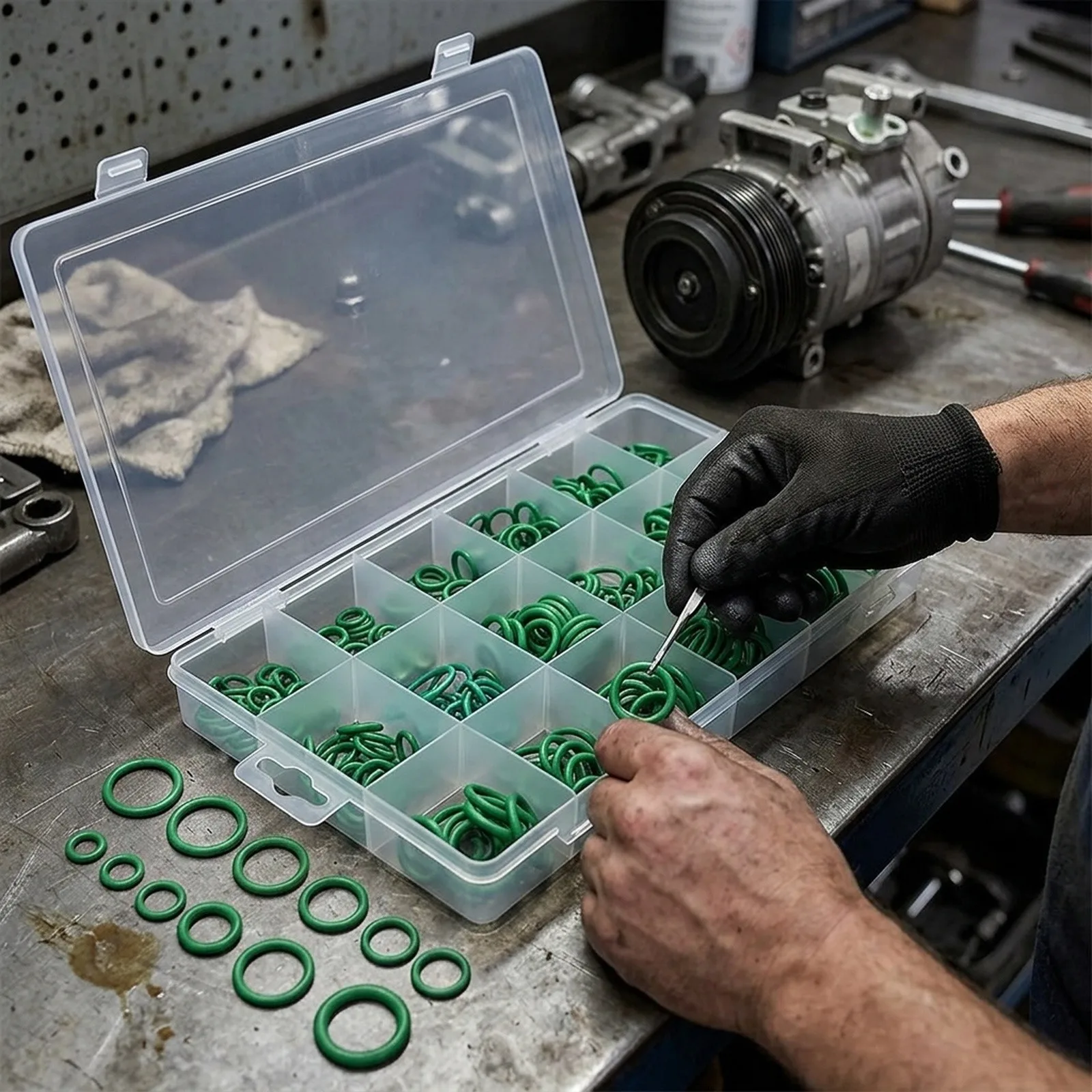 530 Pcs Nitrile O Rings for AC Repair and Vehicle Maintenance 18 Sizes in Compact Organizer Case for Easy for access