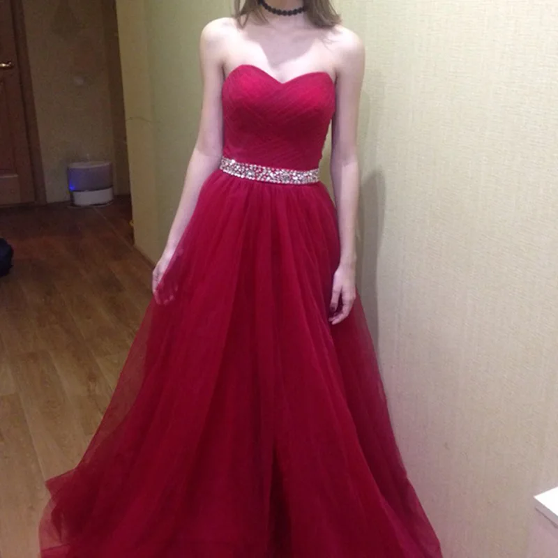 Simple Tulle A Line Strapless Beads Sashes Pleat Floor Length Bridesmaid Dresses Wedding Party Prom Homecoming Birthday Cocktail