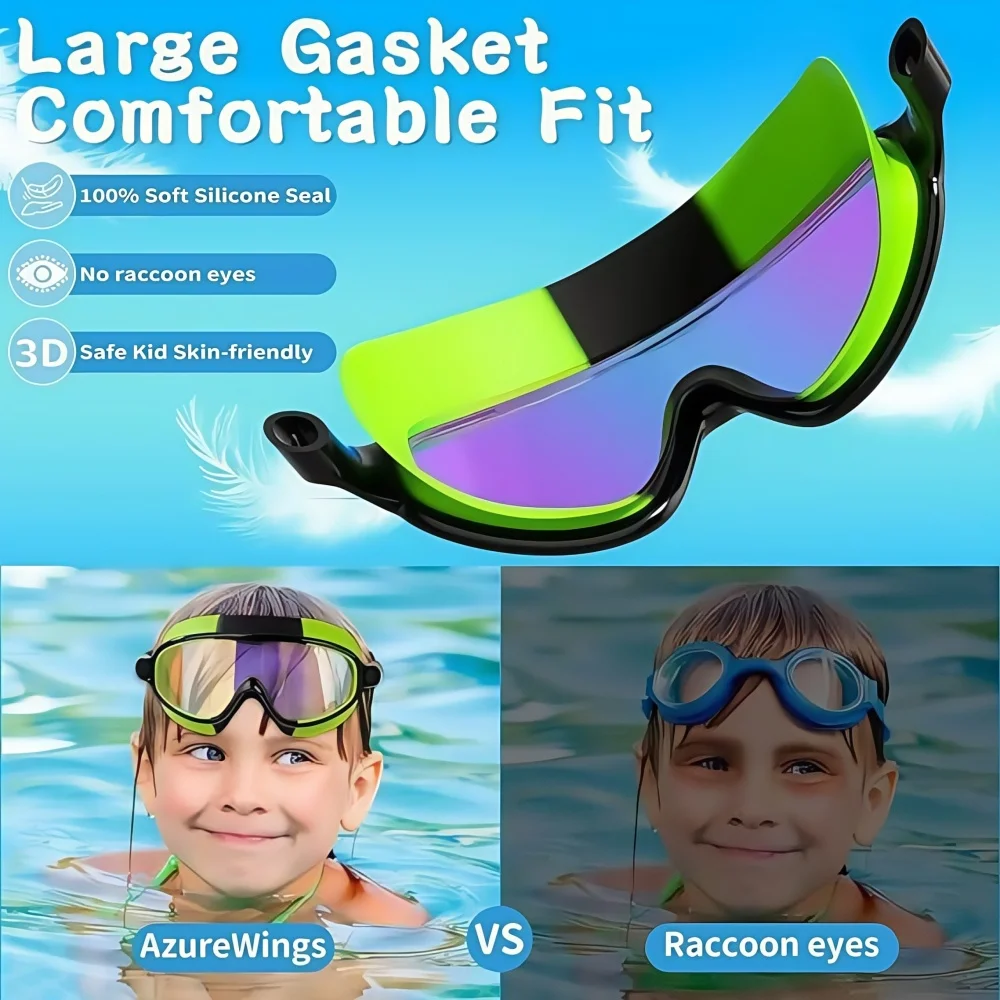 Kids Large Frame Swimming Goggles Anti-Fog UV380 Protection Colorful Clear Vision Swimming Goggles for Youth Children(3-15Age） view 4
