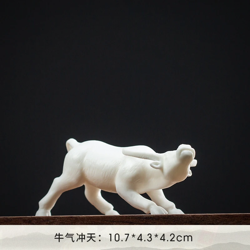 Ceramic Figurine - Creative White Porcelain Animal Cow, Fortune-Bringing Twelve Zodiac Home Living Room Tea Table Dec