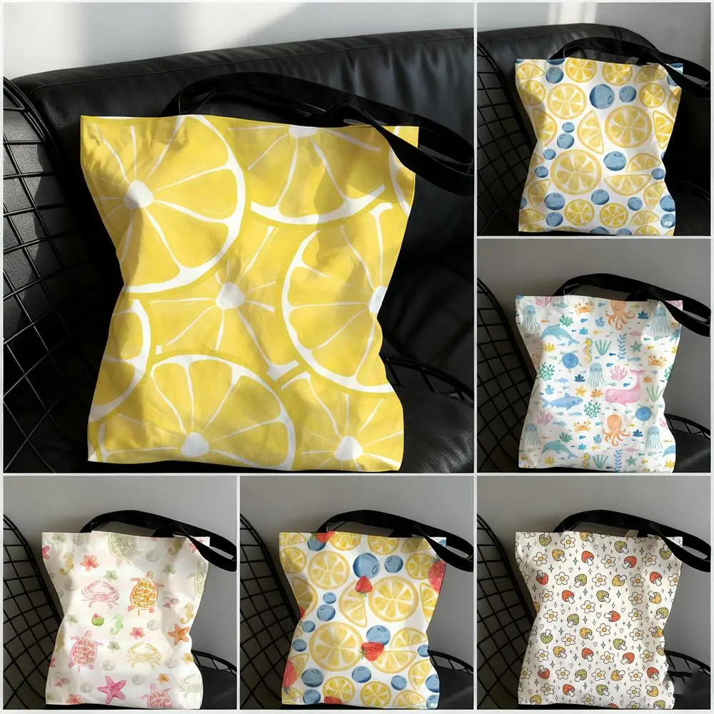 Cartoon Background Pattern Storage Bags Large Capacity Canvas Bag For Female Students To Hold Books Tote Mommy Bag