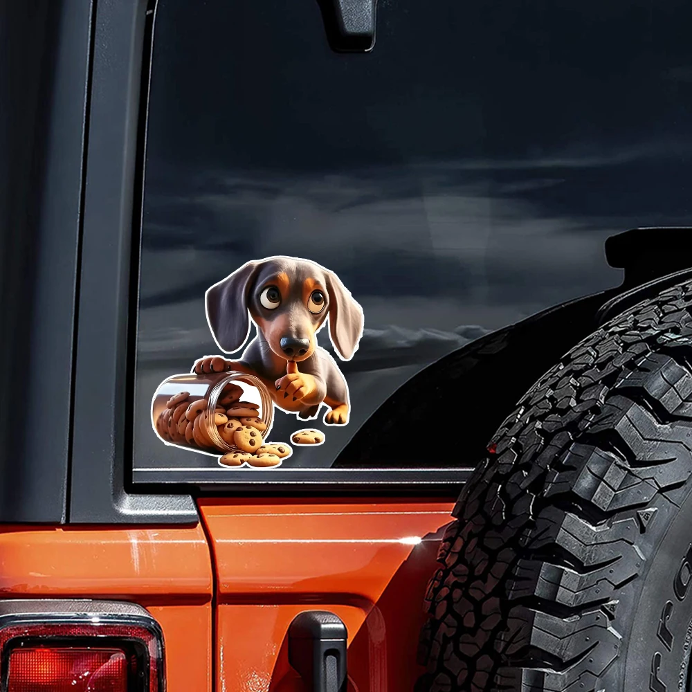 12x12cm Cute Dachshund Design with Cookie Jar, Self-Adhesive Car Sticker for Trucks, Laptops, Motorcycles, Windows, Walls