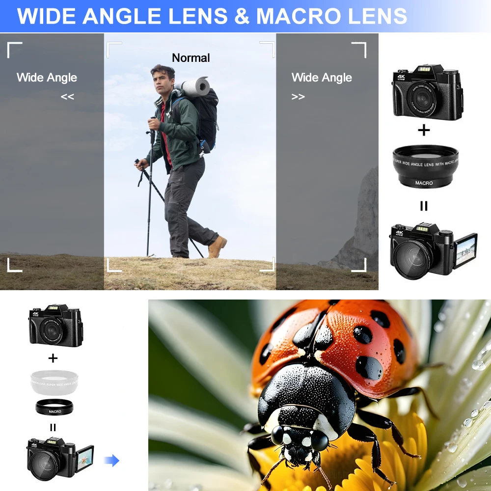 OURLIFE Vintage Digital Camera, 16X Digital Zoom 4K WiFi Retro Vlog Recorder YouTube 3.0 Inch Flip Screen Compact Digital Photography Camera - Image 6