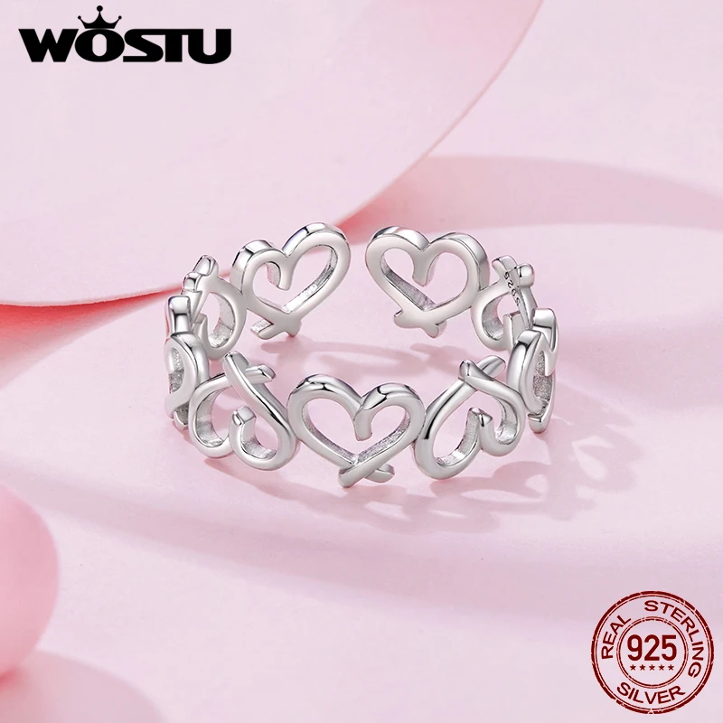 

WOSTU 925 Sterling Silver Heart Open Ring White Gold Love Heart-shaped for Women Birthday Anniversary Daily Fine Jewelry Gift