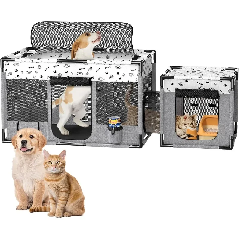 

Cat Playpen, PVC Pipe Reinforced Kitten Dog Pet Playpens for Indoor Cats Enclosed, Portable Foldable Puppy Doggy Play Pen