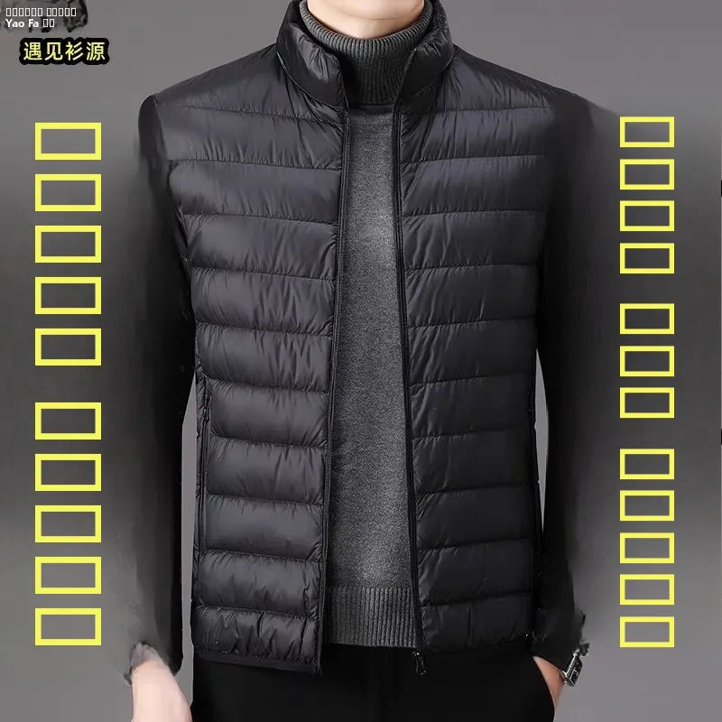 

Легкая тонкая пуховая куртка с капюшоном и воротником-стойкой, мужская, белая, из хлопка, для весеннего сезона, стандартная тонкая модель