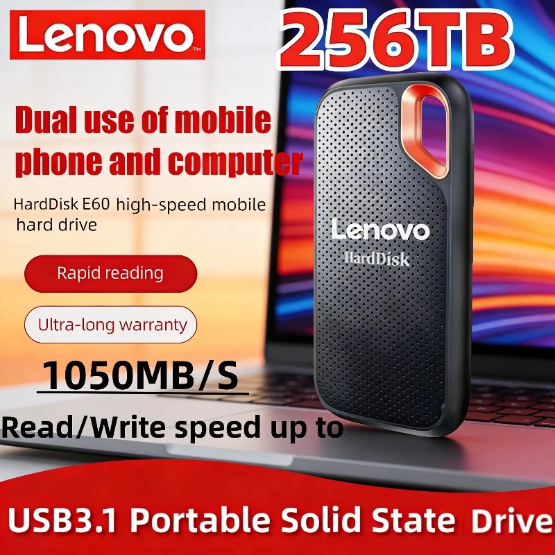 

Внешний твердотельный накопитель Lenovo Mobile SSD E60 3.1 HD 1 ТБ 2 ТБ 256 ТБ USB для ноутбуков, PS5 и мобильных устройств