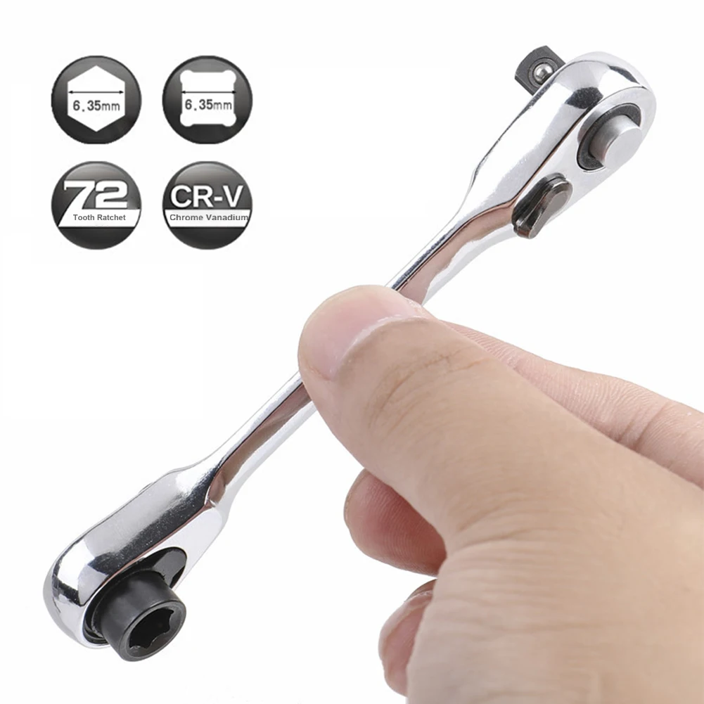 Llave de trinquete de doble extremo, llave de trinquete de doble cabeza 1/4, llave de doble uso de 72 dientes, herramientas de reparación manual ajustables