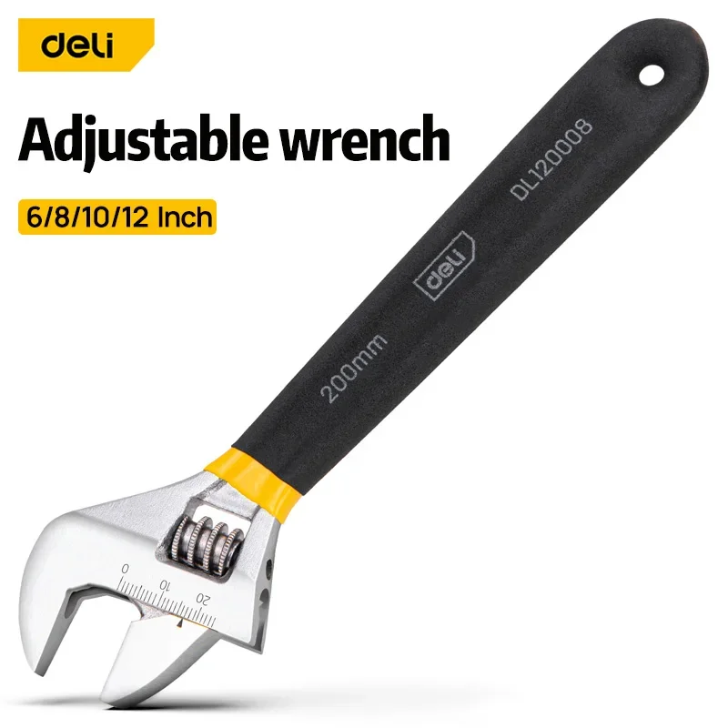 Deli Adjustable Wrench Car Bicycle Wrenchs Dip Plastic Carbon Steel Universal Spanner Mechanical Workshop Hand Repair Tools