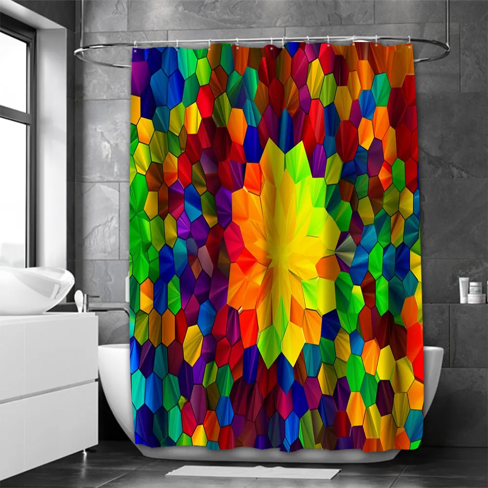 Colorful Stripe Bathing Curtain  Bathroom Abstract Figure Shower Curtain Waterproof With 12 Hooks Home Deco Free Ship