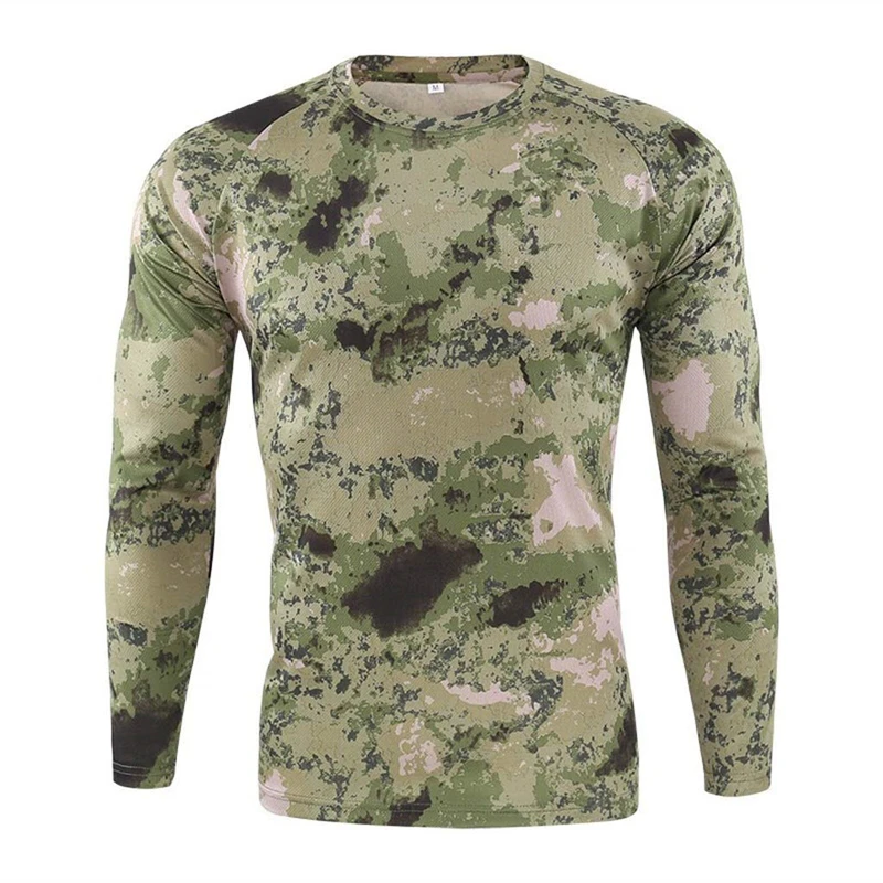 Camouflage T Shirt Men Breathable Quick Dry Long Sleeve T-shirt Mens Outdoor Sports Trip Tactical Training Hunting Tops Tshirt