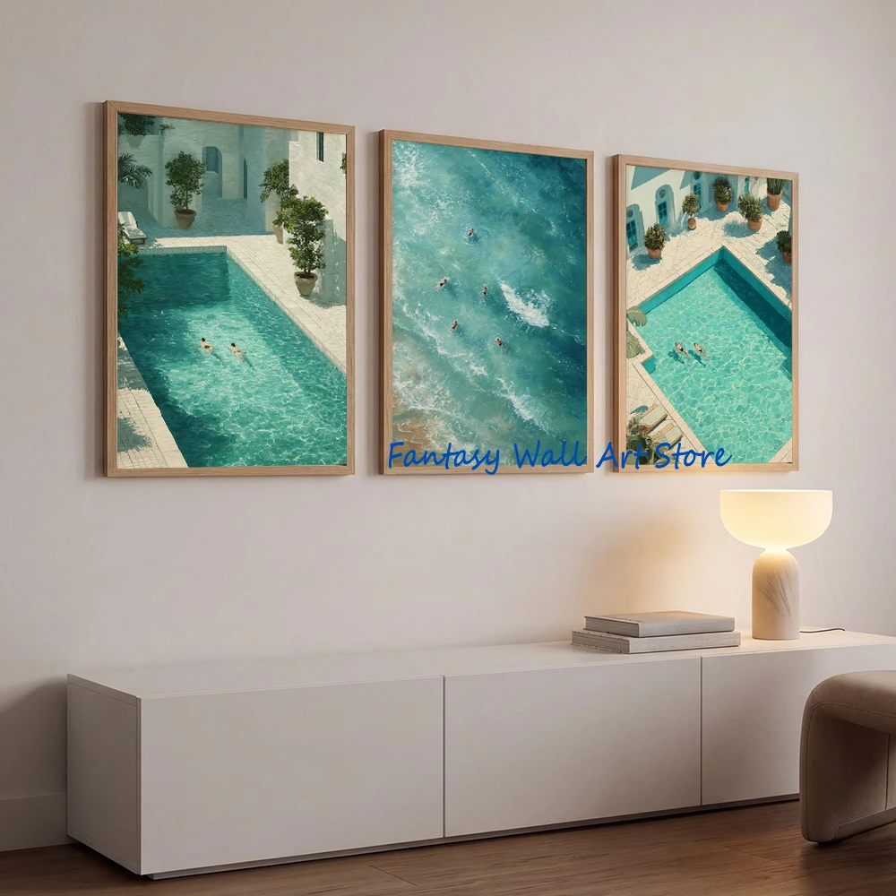 Nordic Summer Beach Pool Swimming Party Ocean Swimming Wall Art Print Poster Canvas Painting Picture Summer Holiday Home Decor