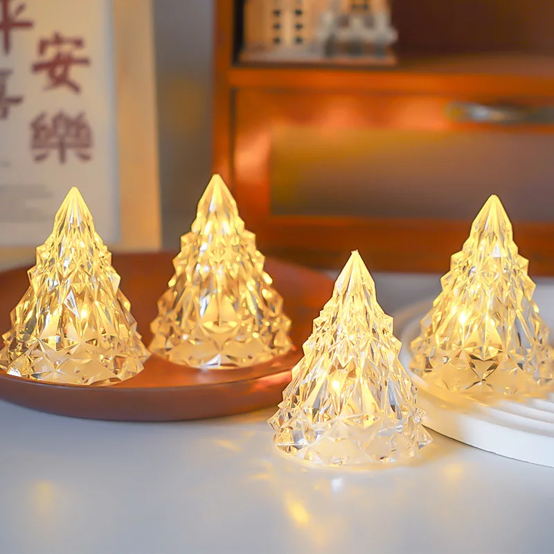 Christmas Tree LED Candle Night Light Crystal Lamp for Living Room Desktop Ornament Decoration Bar Atmosphere Candle Lamps