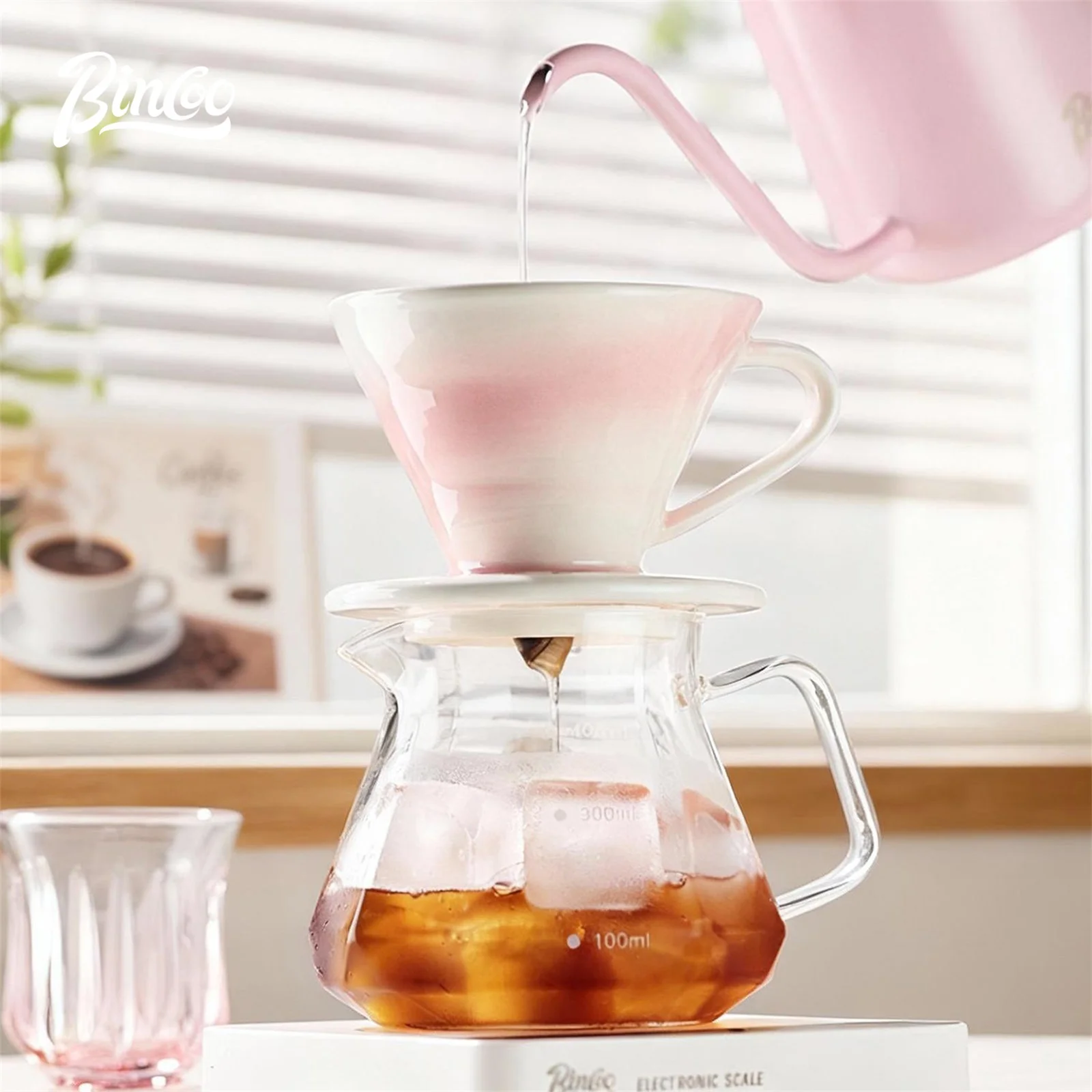 

Набор для заваривания кофе методом пуровер Bincoo с керамическим фильтром и стеклянным кувшином, все в одном, идеально подходит для начинающих, в подарочной упаковке