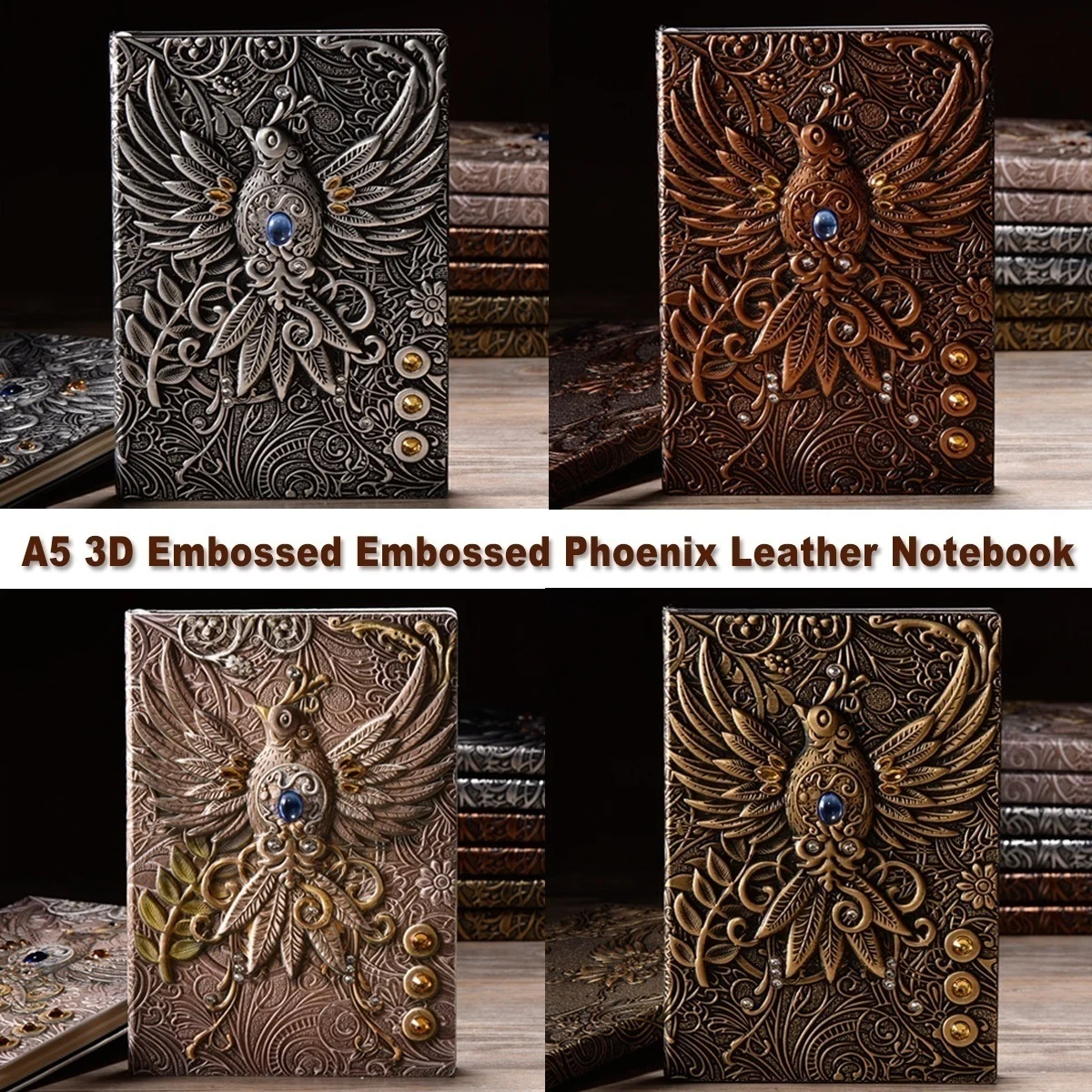 Fashion Vintage Embossed Leather Printing Travel Diary Notebook Travel Journal A5 Notepad Retro Phoenix Series Business Notebook